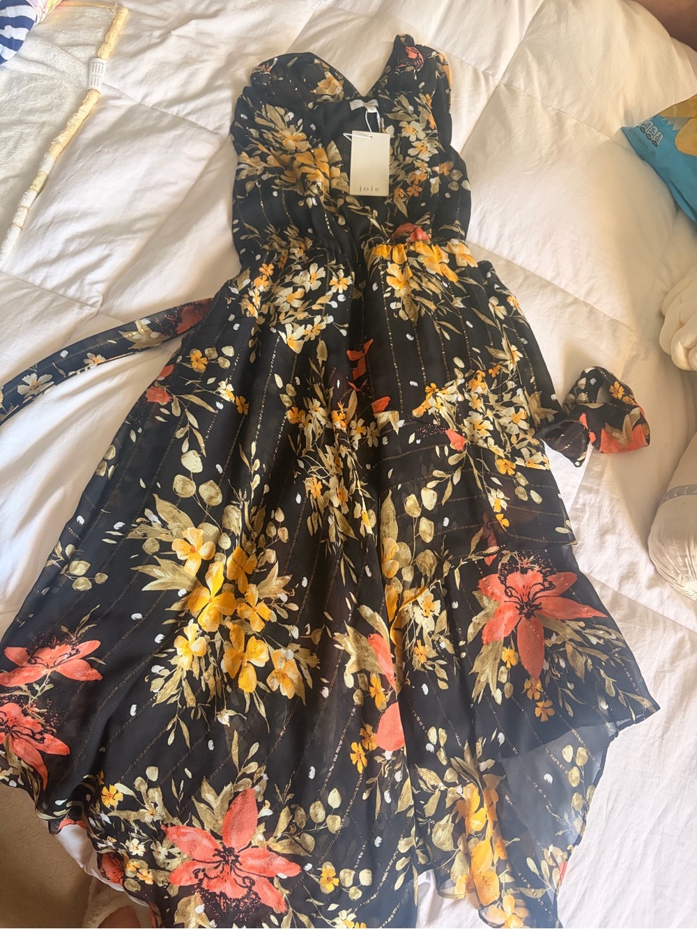 Joie Black Dress with Yellow and Coral Floral Print for Girls